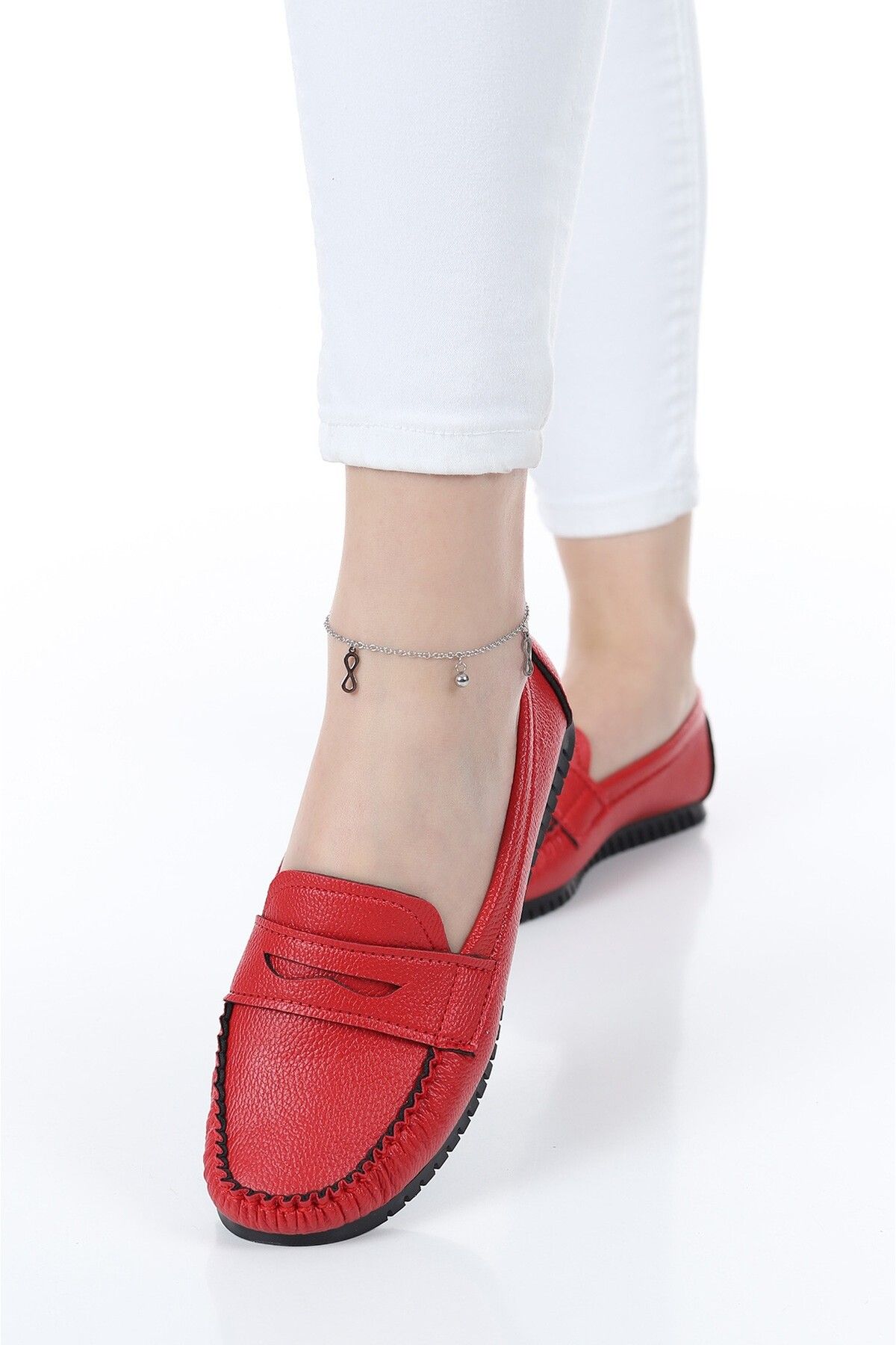 Lurji Kadın Günlük Giyilebilir Deri Cilt Dışarı Babet Yumuşak Taban Ofis Mevsimlik Ayakkabı Klasik