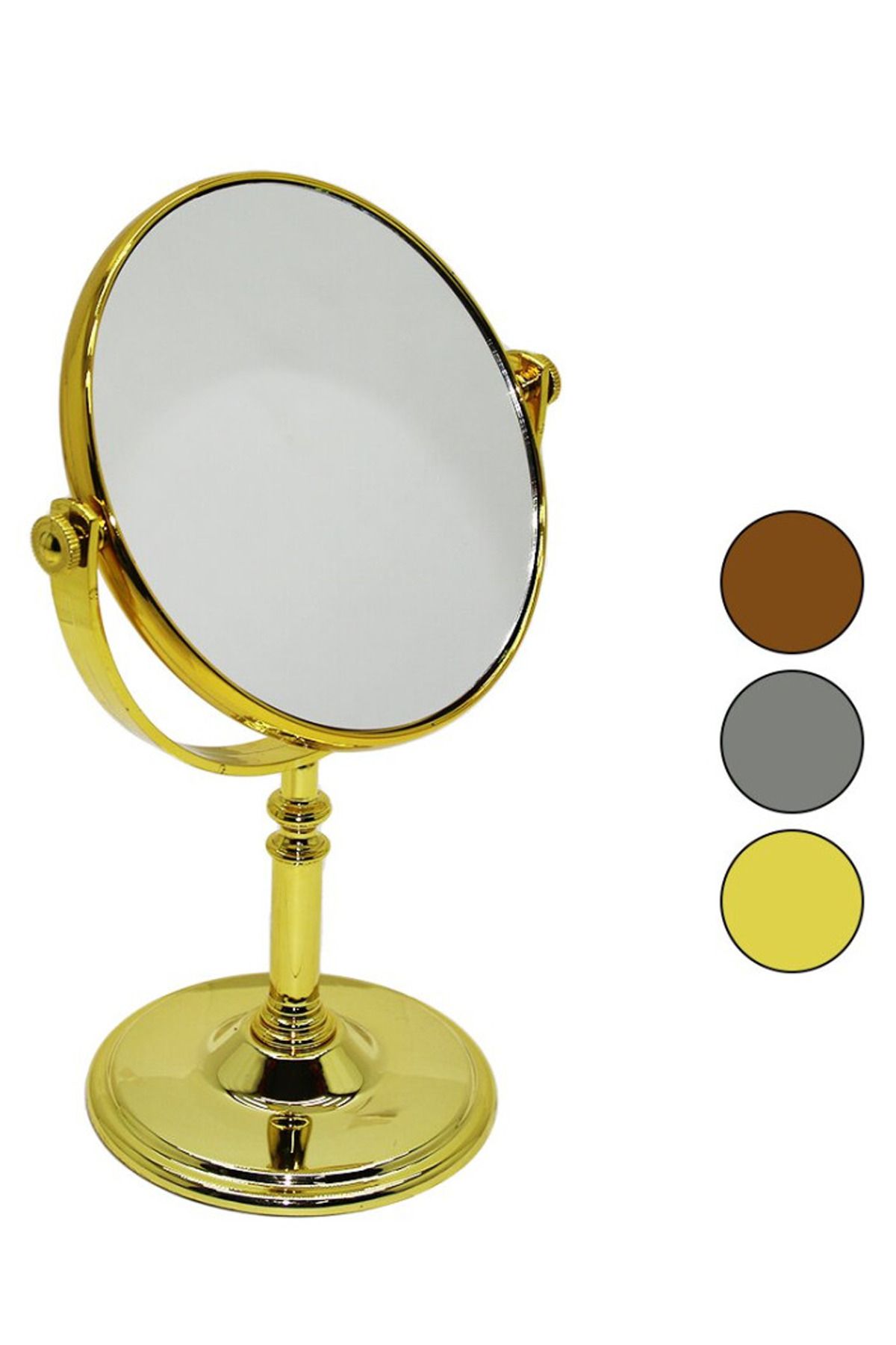 Toptan Bulurum Çift Taraflı Esnek Gövde Yuvarlak Gold Renk Ayna Royaleks-10630