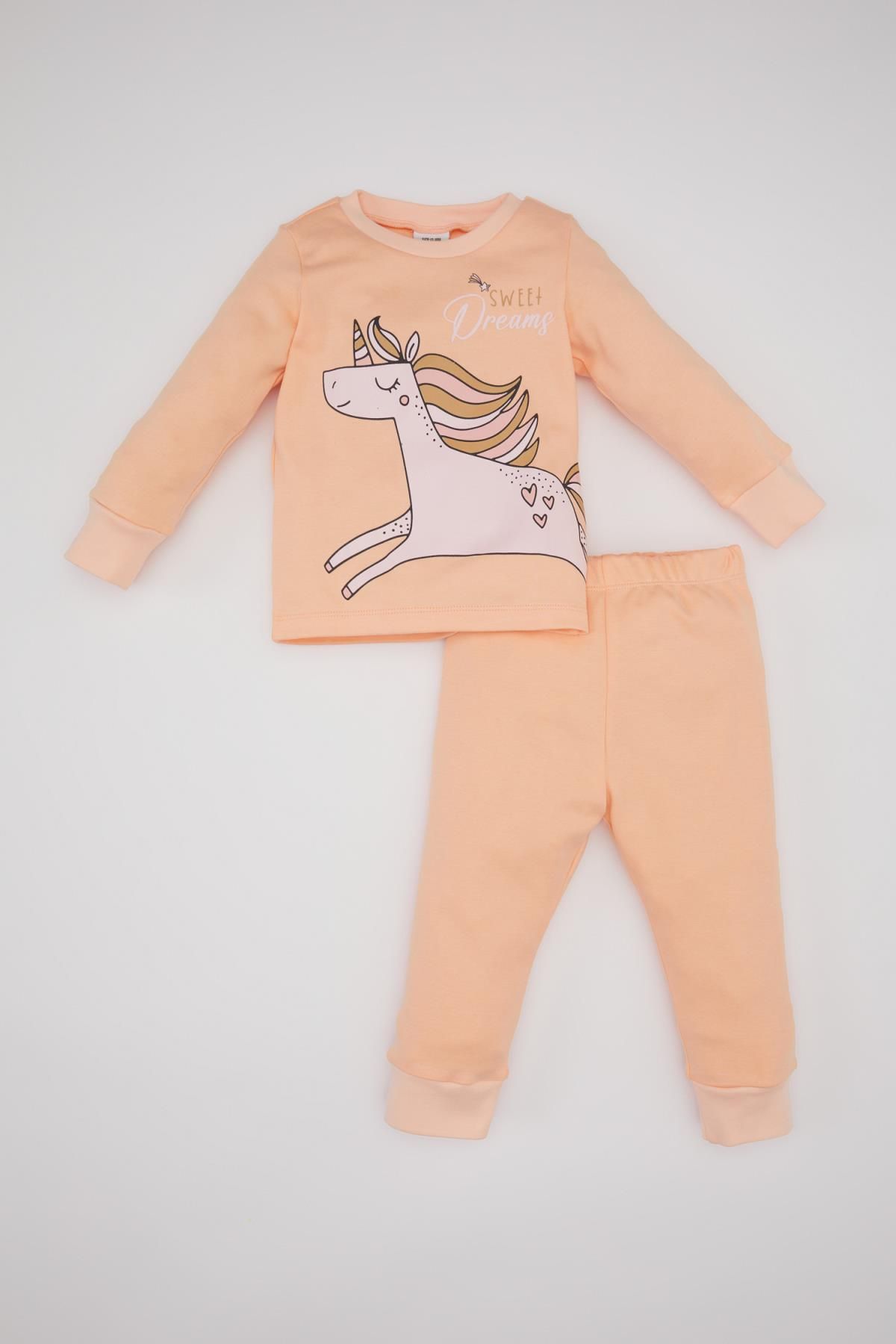Defacto Kız Bebek Unicorn Baskılı Uzun Kollu Pijama Takımı C0666A524SP