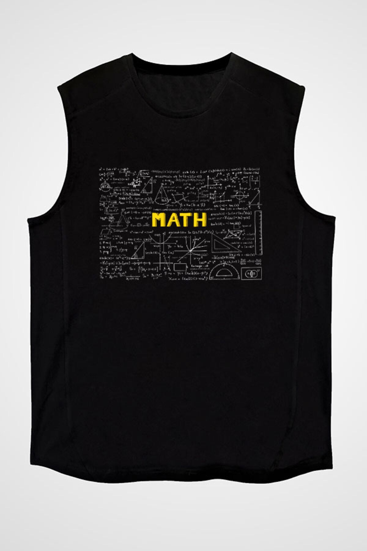 Darkhane Matematik Kara Tahta Formüller Siyah Unisex Kolsuz Tişört Kesik Kol T-Shirt