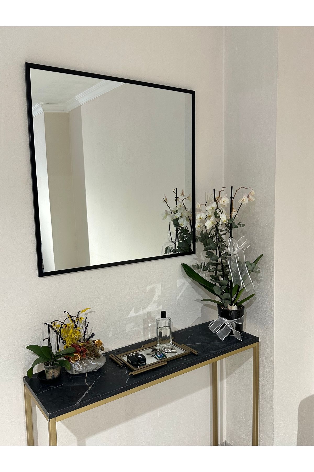 Ersan Dizayn Metal Çerçeve Siyah  Dresuar / Konsol / Banyo Aynası 80x80