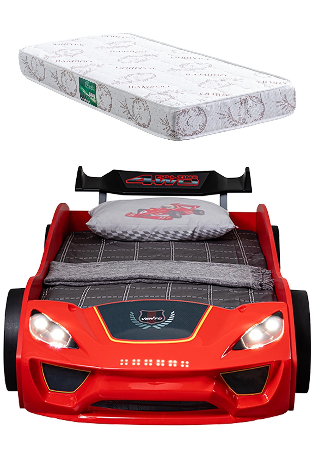 Setay Arabalı Yatak, Vento Kırmızı Arabalı Yatak Karyolası + 1 Adet Comfort Yatak