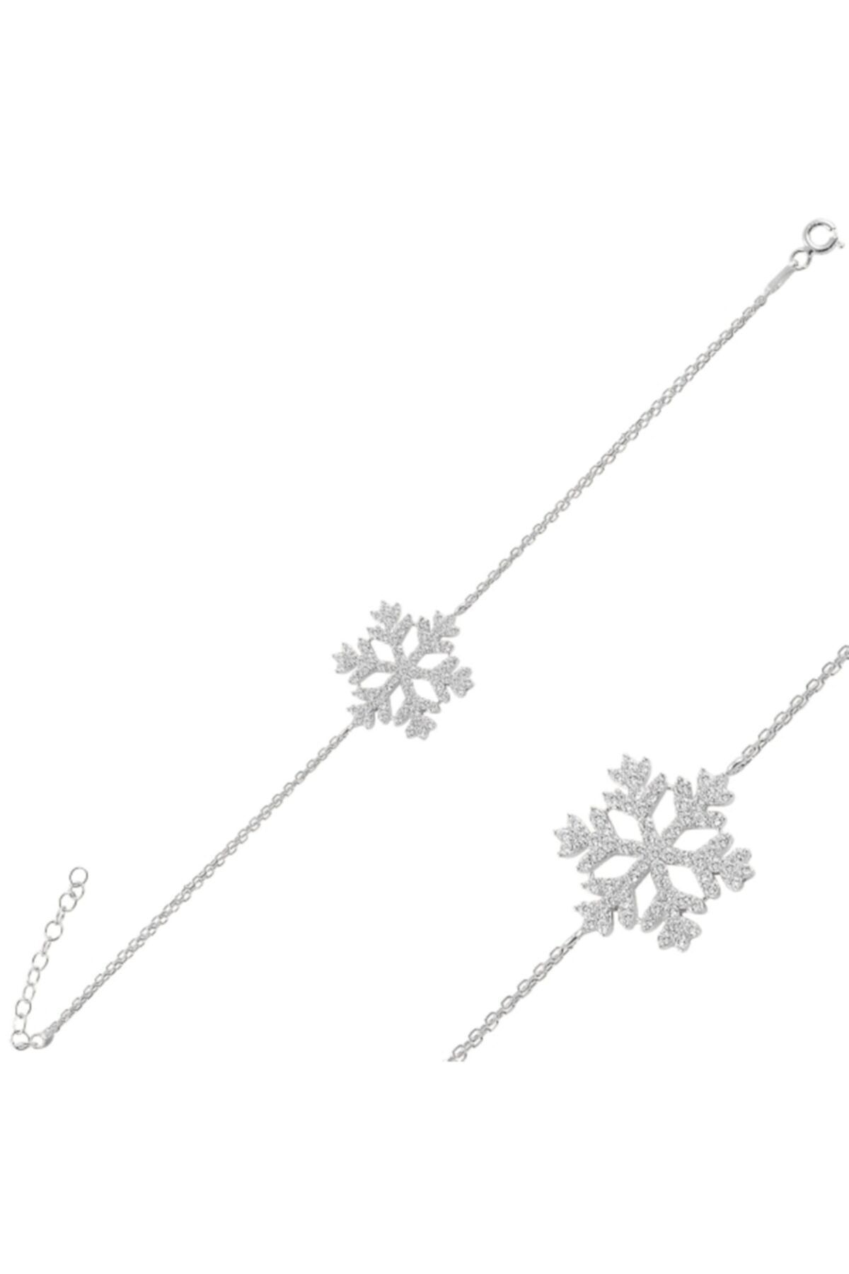 esjewelry Kadın 925 Ayar Gümüş Rodyumlu Kar Tanesi Bileklik