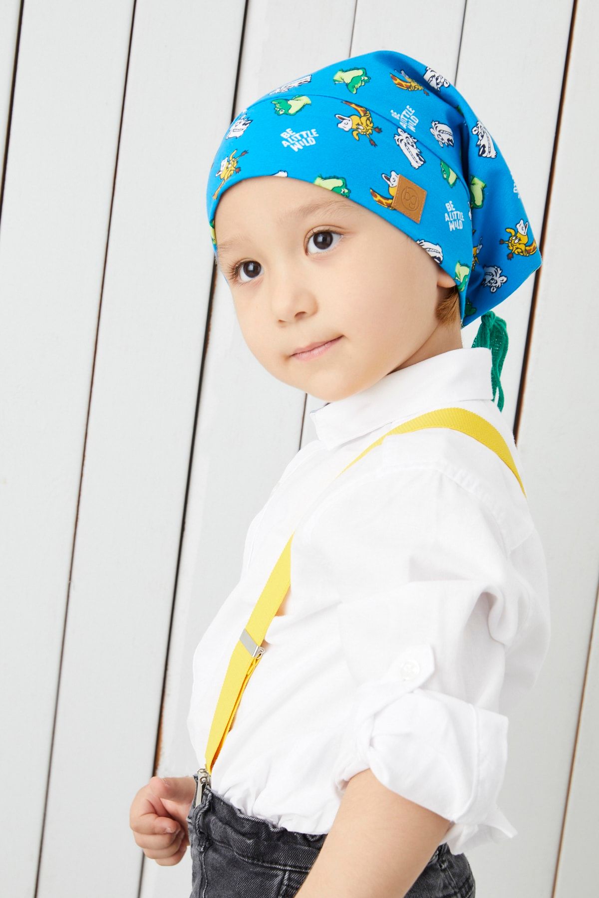 Babygiz Erkek Çocuk Mavi Desenli Ip Detaylı 4 Mevsim Şapka Bere Buff -yumuşak Doğal Penye