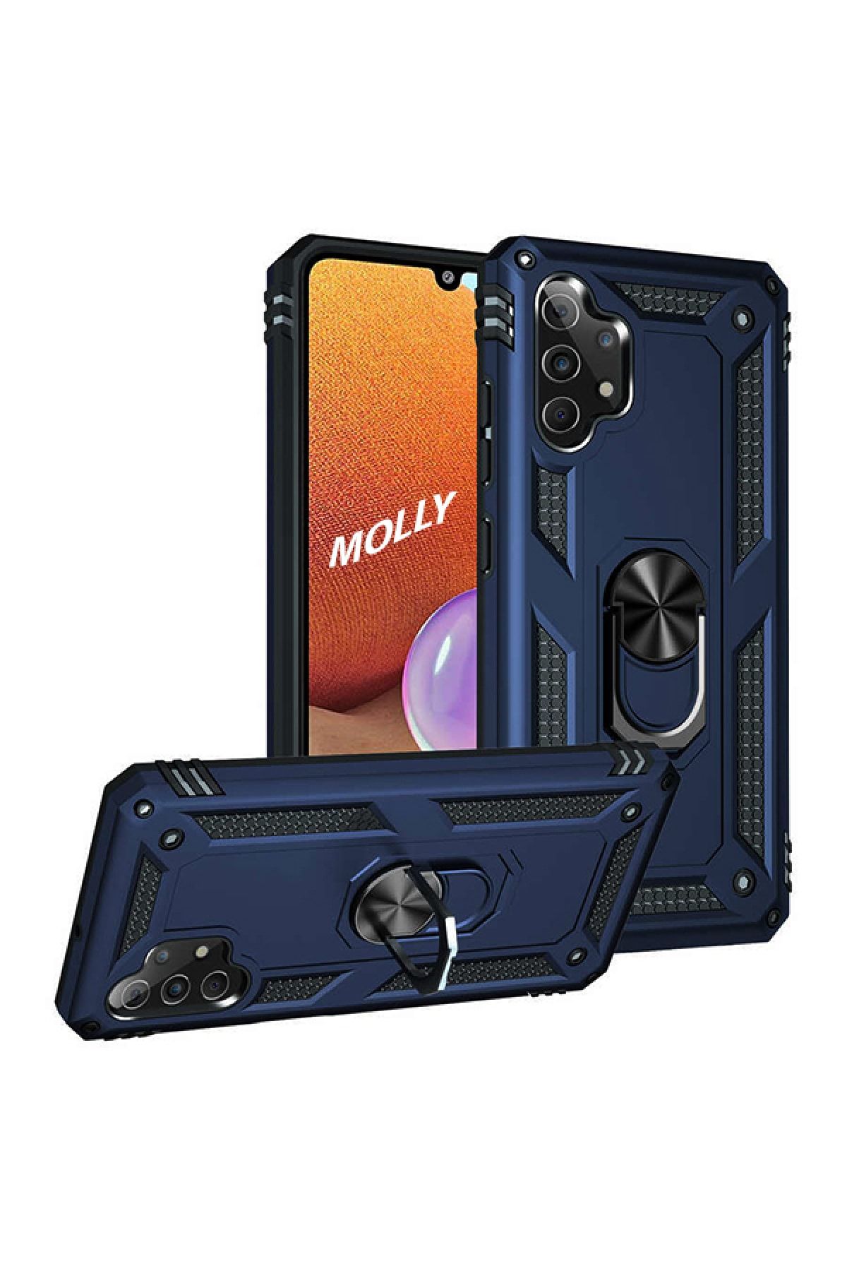 Molly Galaxy A32 4g Uyumlu Lacivert Megatron Yüzüklü Silikon Pc Kılıf