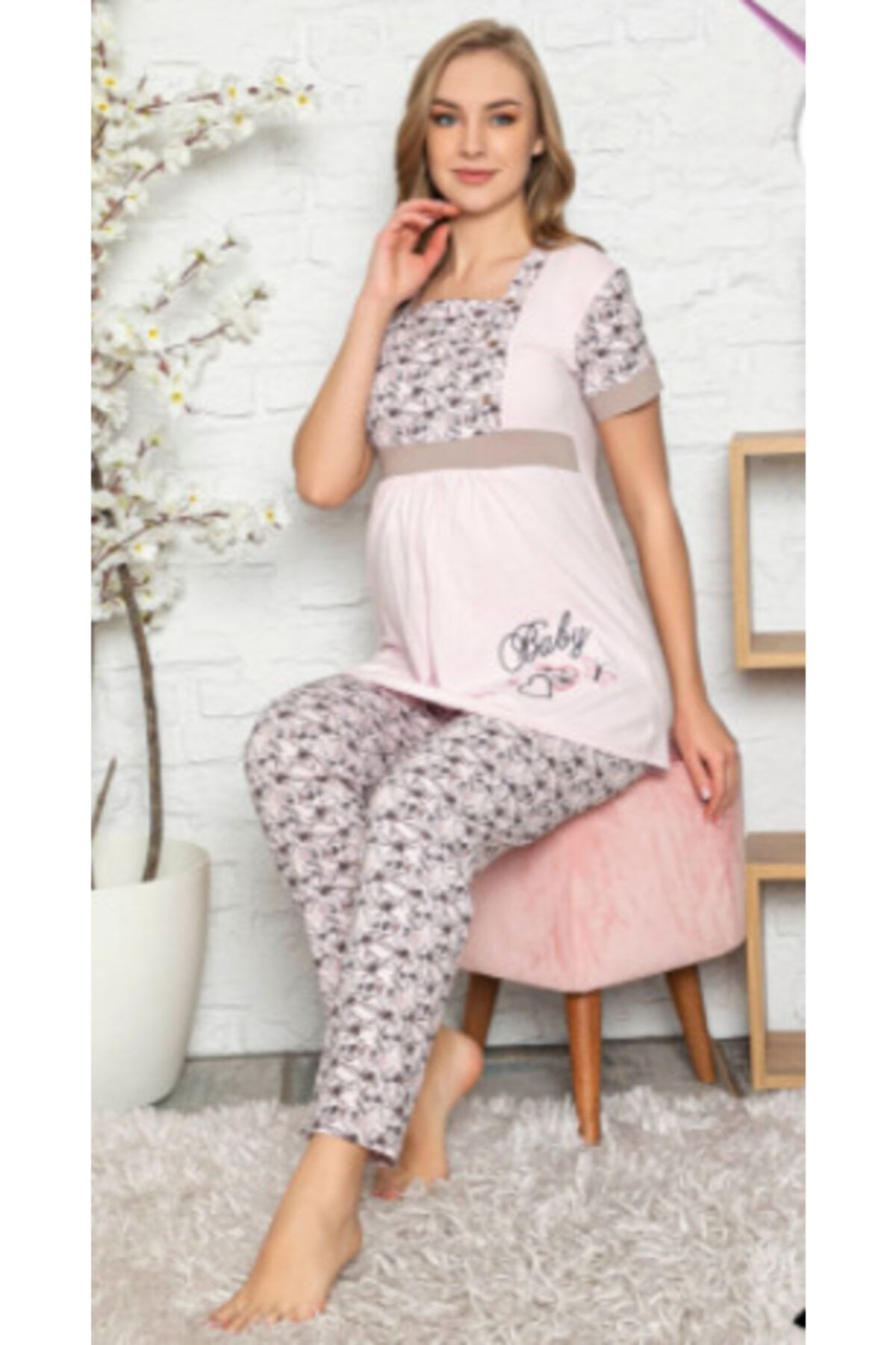 Fenix Kadın Pembe Hamile Pijama Takımı