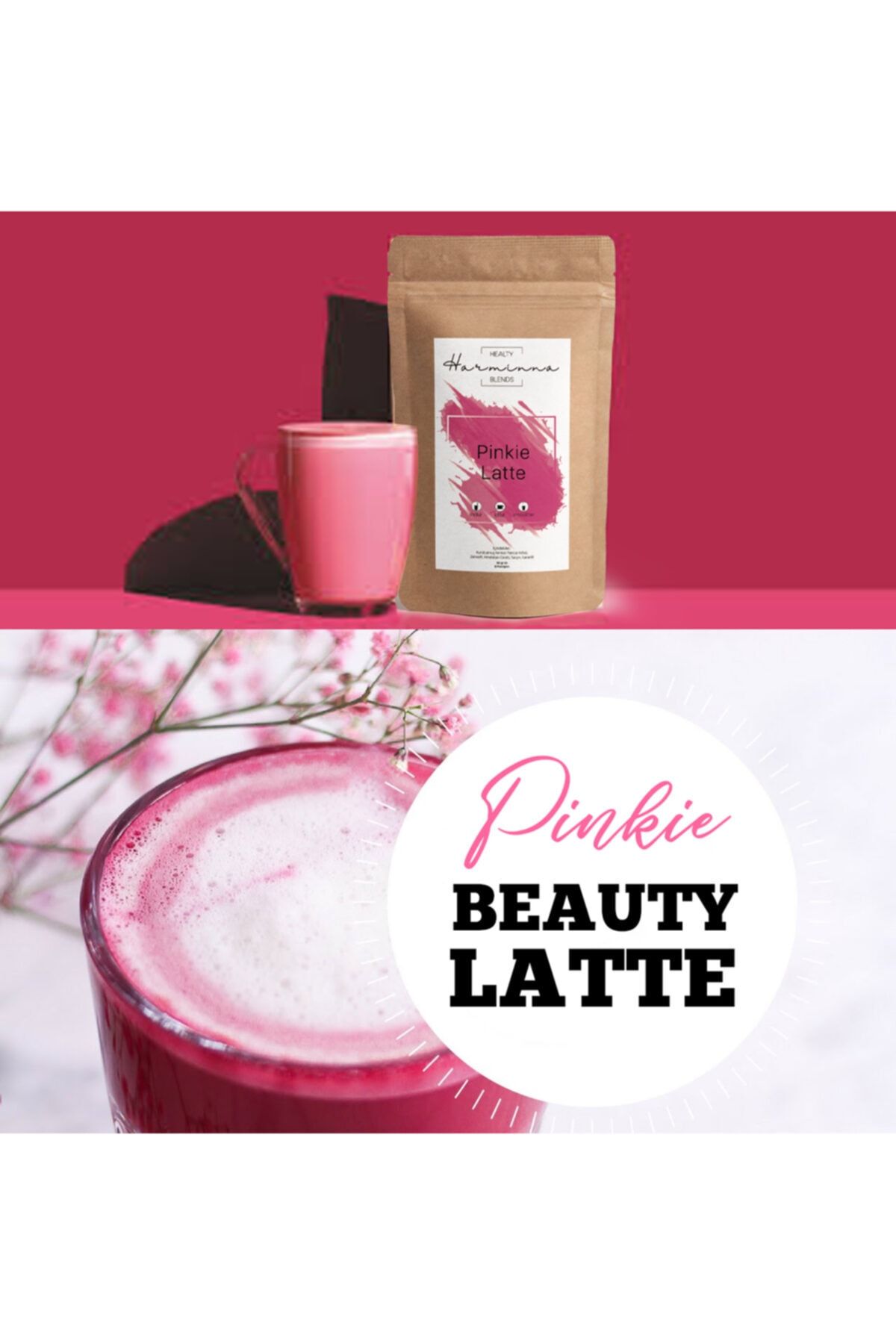 Harminna Pinkie Beauty Latte - Vegan Bitkisel Kolajen Booster Pembe Latte