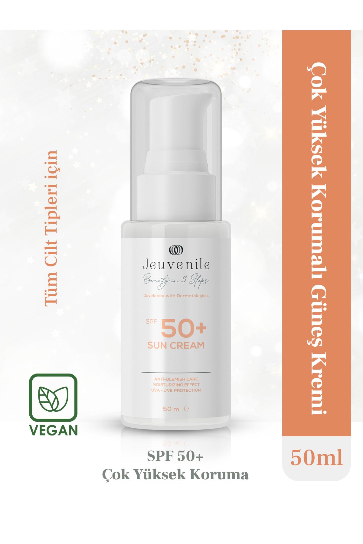 Jeuvenile SPF 50+ Çok Yüksek Korumalı Güneş Kremi - Leke Karşıtı (UVA/UVB Filter, Antioxidants, Vitamin E)