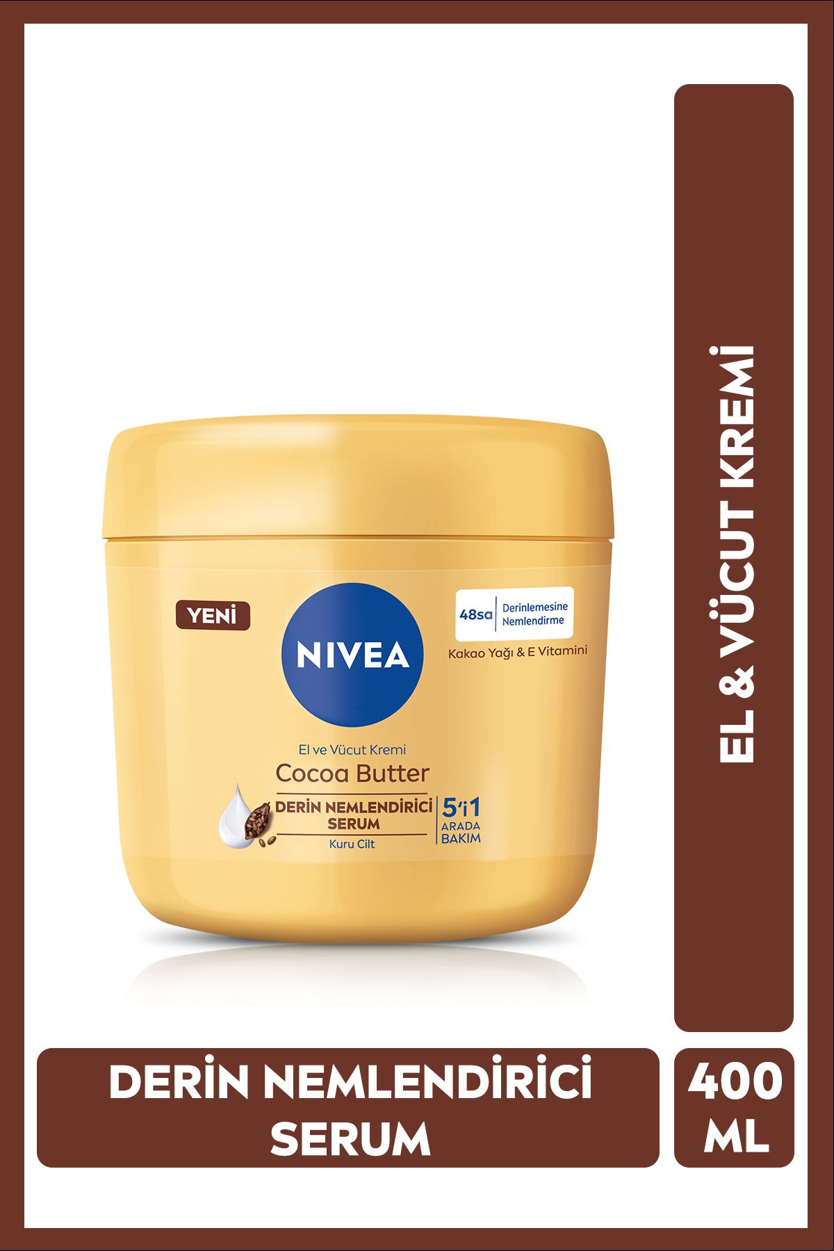 NIVEA El Ve Vücut Bakım Kremi Cocoa Butter 400ml, 48 Saat Nemlendirici Serum, E Vitamini, Kakao Yağı