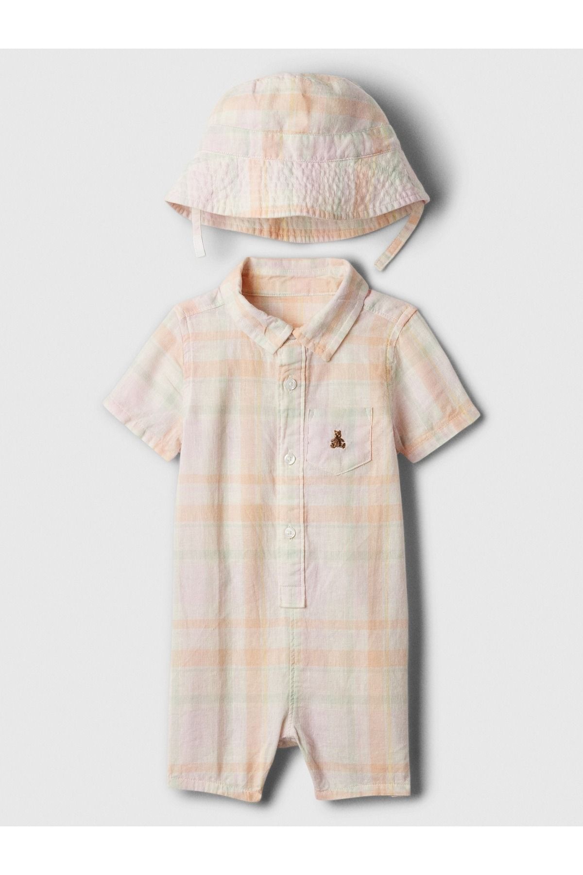GAP Erkek Bebek Turuncu Brannan Bear İşlemeli Şapkalı Outfit Set