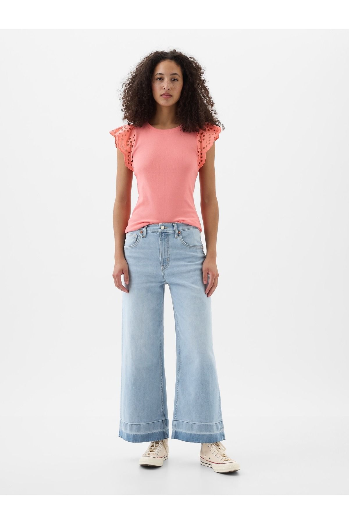 GAP Kadın Açık Mavi High Rise Wide-Leg Crop Jean Pantolon