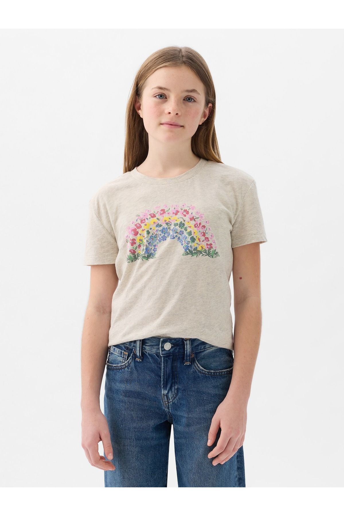 GAP Kız Çocuk Gri Grafikli T-Shirt