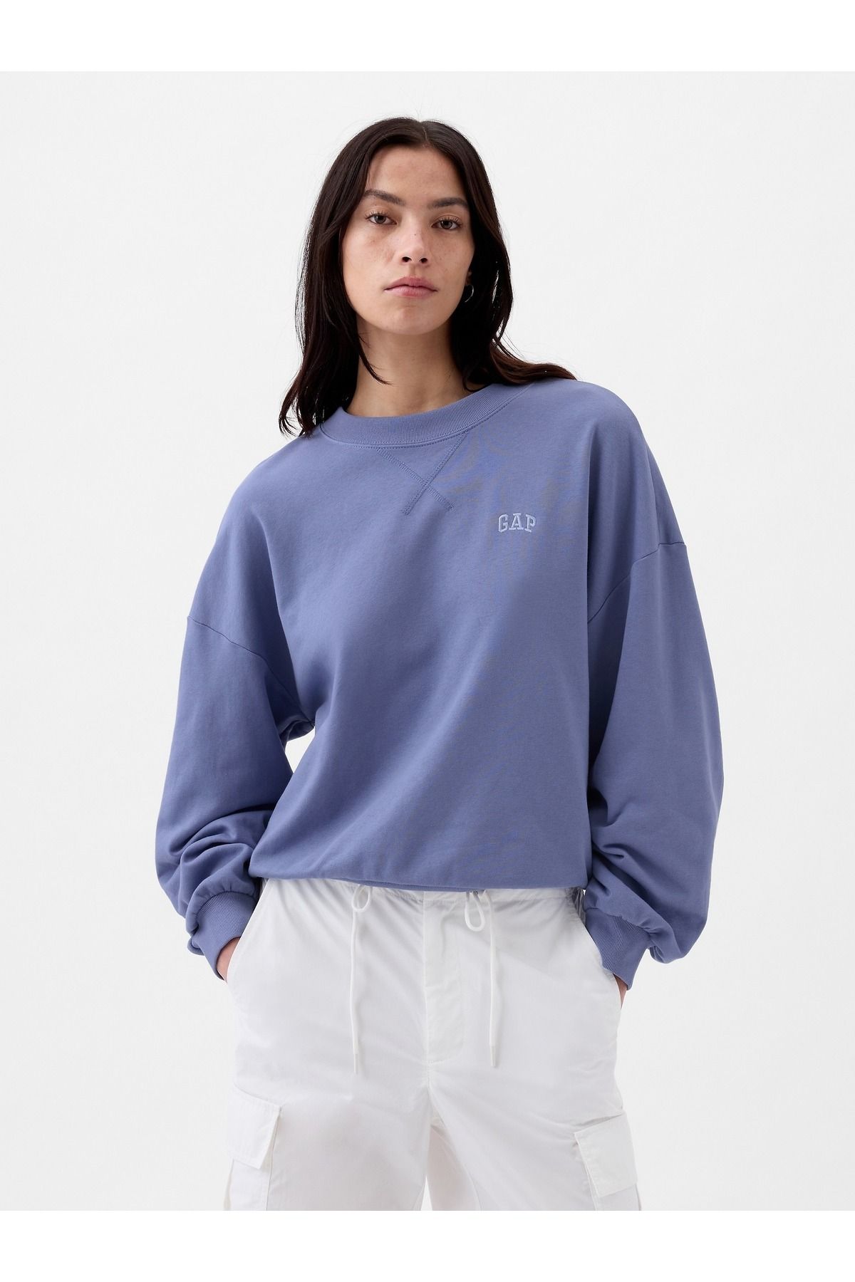 GAP Kadın Mavi Mini Gap Logo Fransız Havlu Kumaş Sweatshirt