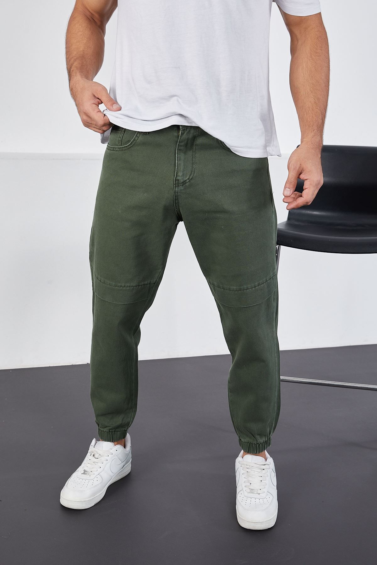 LTC Jeans Erkek Haki Baggy Fit Parçalı Diz Ve Paçası Lastikli Pantolon
