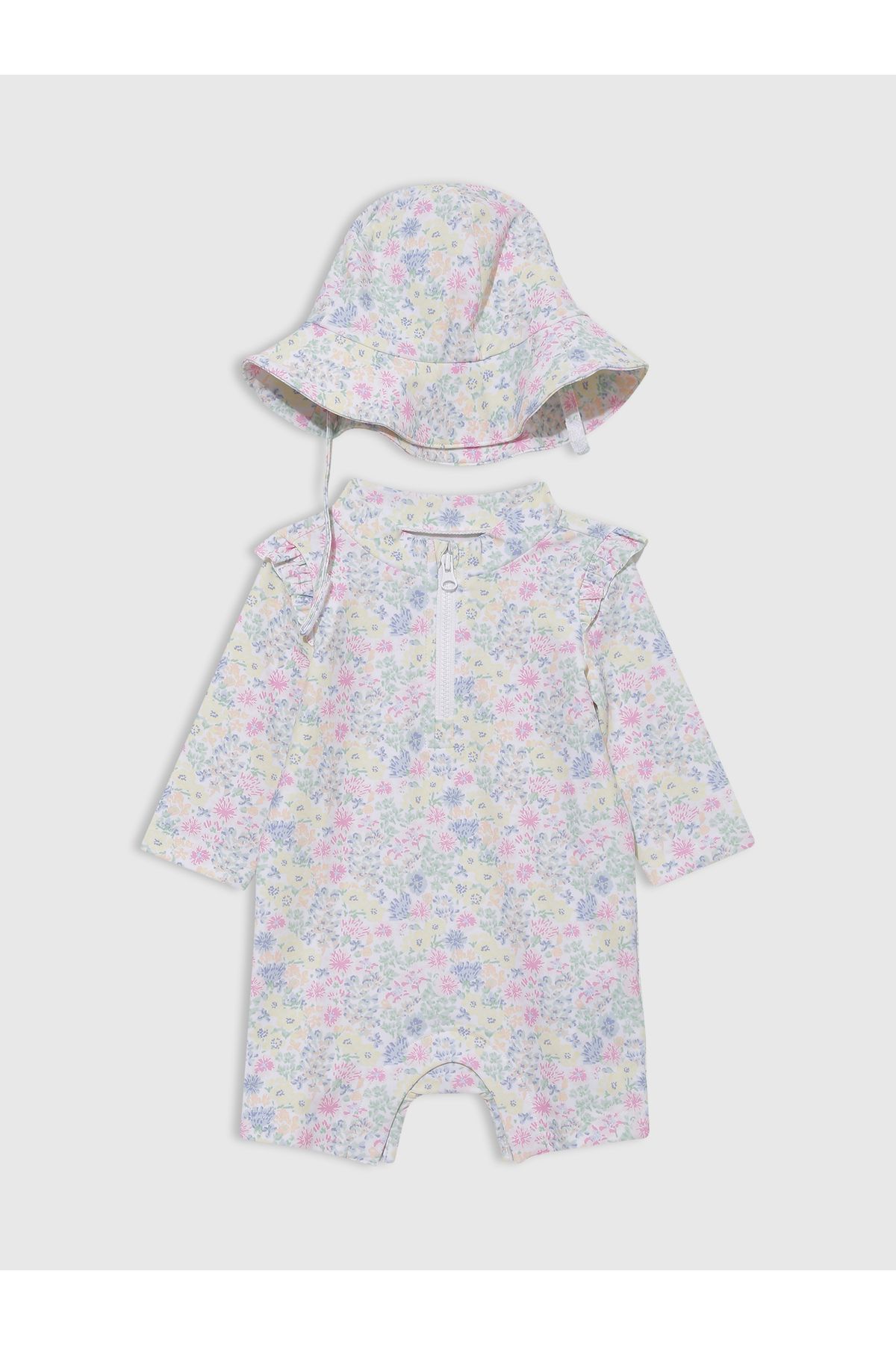 GAP Erkek Bebek Çok Renkli Çiçek Desenli Şapkalı Mayo Seti