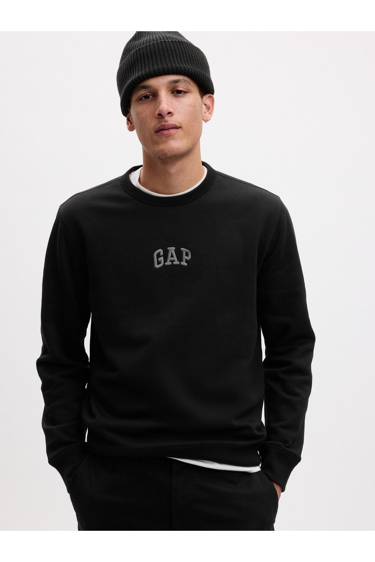 GAP Erkek Siyah Gap Logo Fleece Sweatshirt