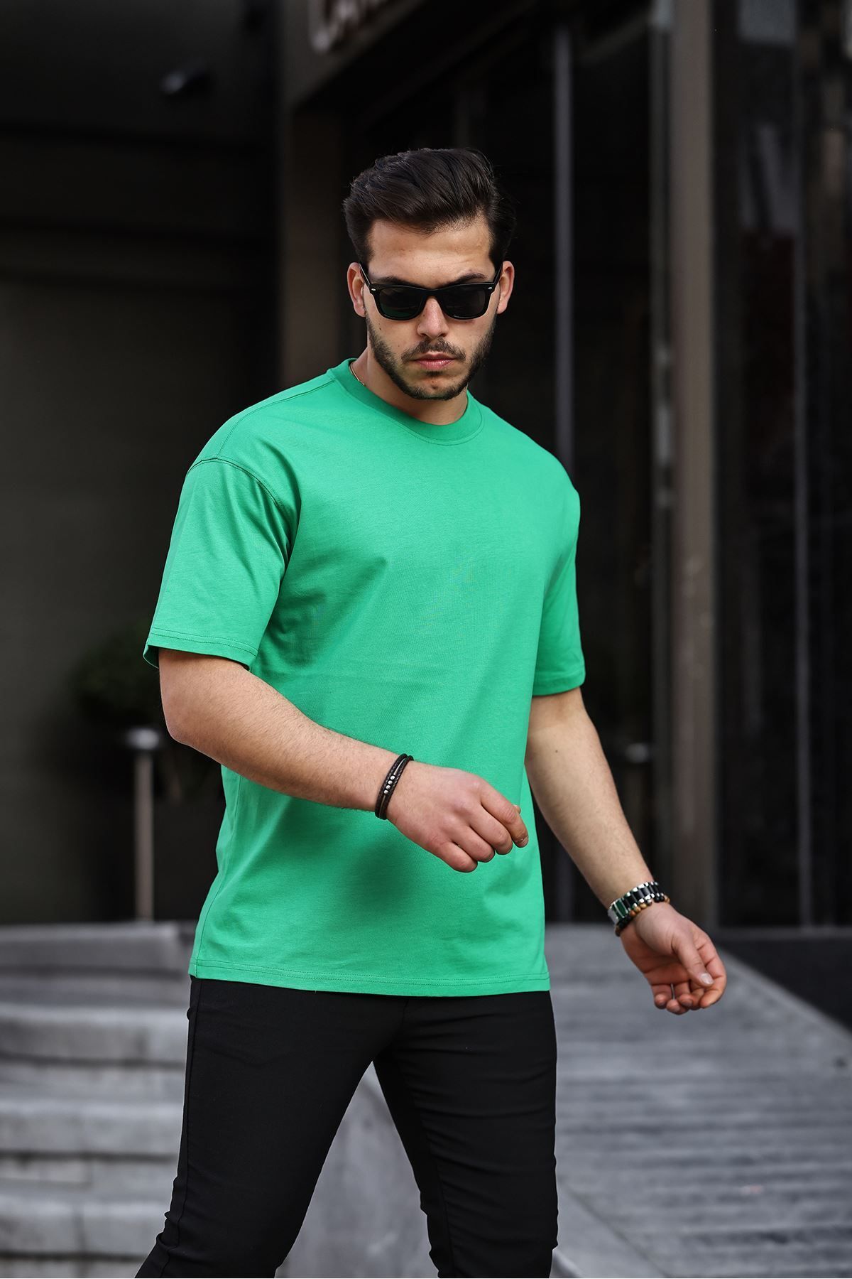 LTC Jeans Yeşil Oversize %100 Pamuk 16/1 Kalın Gramaj Basic Erkek Tişört