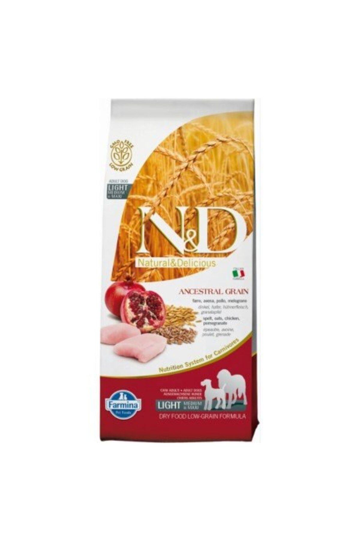 N & D A.grain Düşük Tahıllı Tavuklu Ve Narlı Light Orta Ve Büyük Irk Köpek Kuru Maması 12 Kg