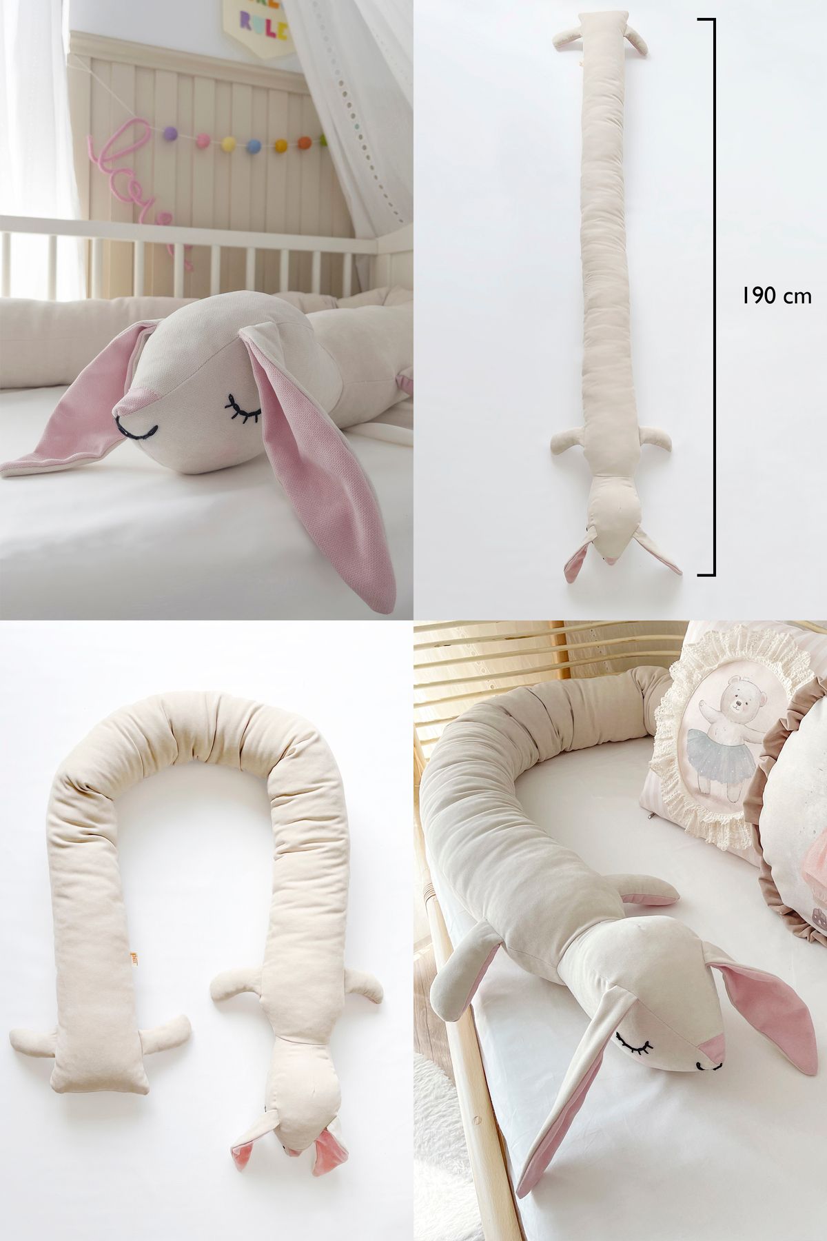 Piamom Sevimli Uzun Beşik Yatak Yan Koruma, Uyku Arkadaşı Bebek Çocuk Odası Dekoratif  Sosis Tavşan Yastık