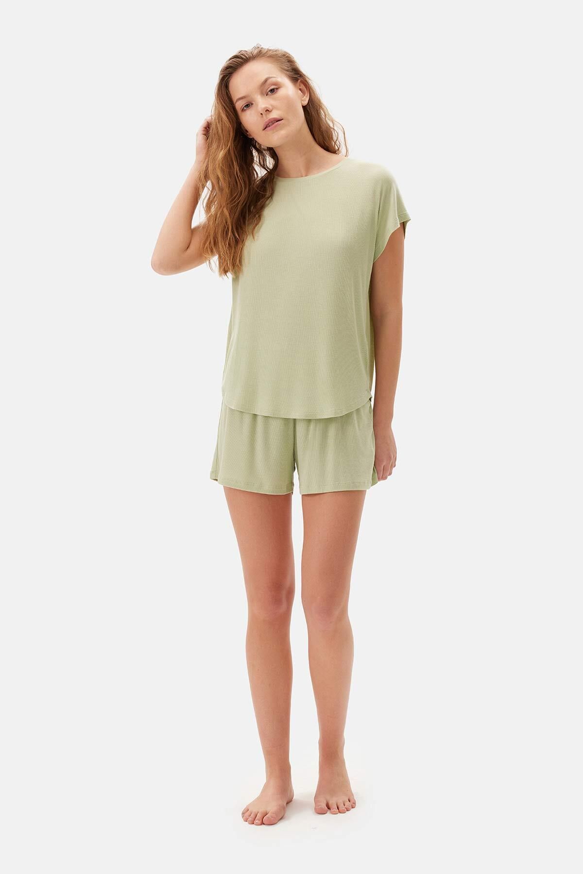 Dagi Açık Yeşil Düşük Kol Tişört Şort Pijama Takımı