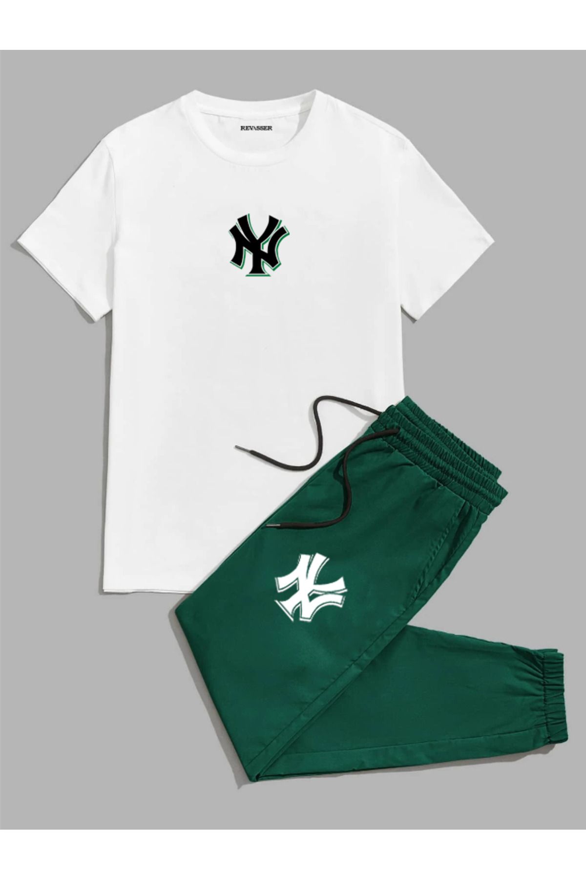 Revasser Unisex Erkek/Kadın NY Özel Baskılı Renkli Pamuklu Oversize Jogger T-shirt  Alt Üst Takım