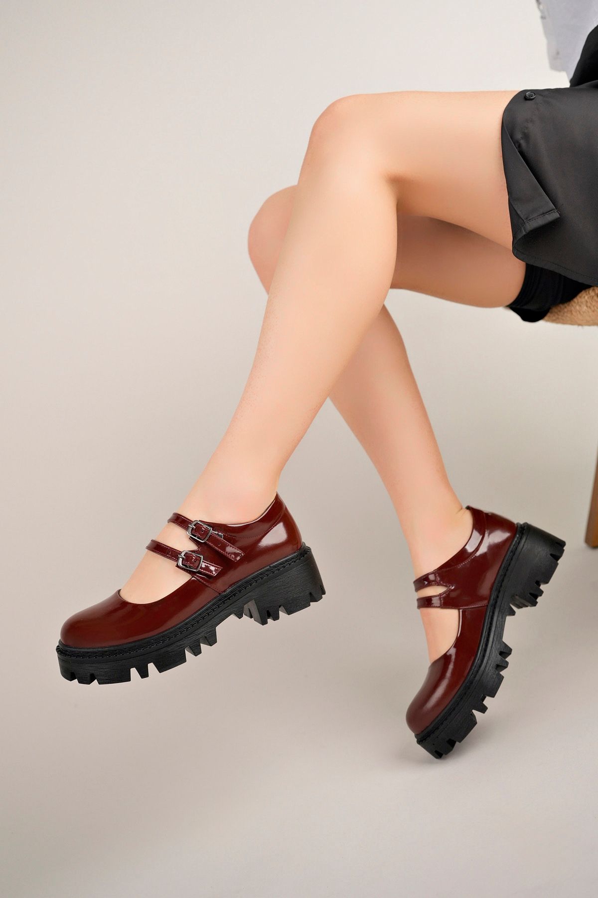 Freemax Kadın 5 cm Topuklu Günlük Klasik Kolej Ayakkabı Ckr.013 BORDO