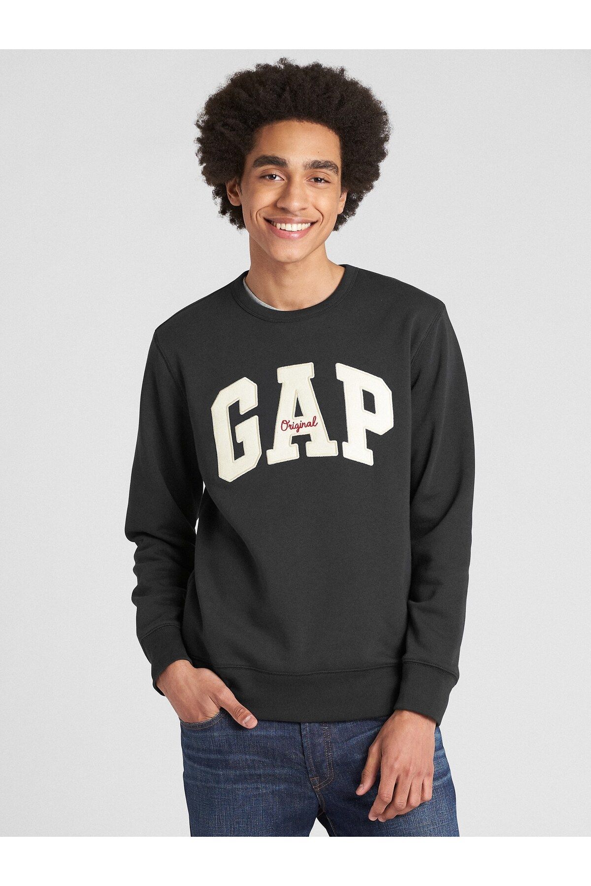 GAP Erkek Siyah Gap Logo Bisiklet Yaka Sweatshirt