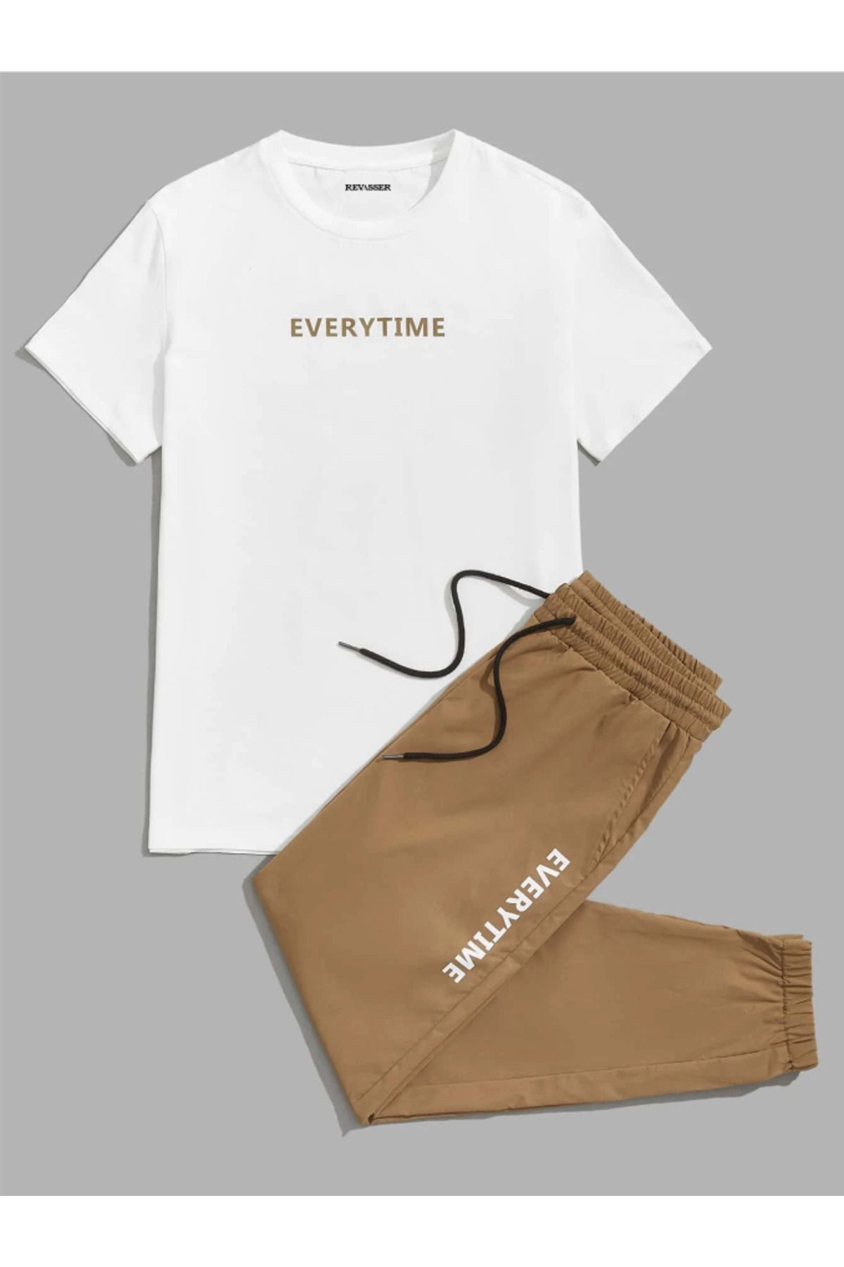 Revasser Unisex Erkek/Kadın Every Time Özel Baskılı Renkli Pamuklu Oversize Jogger T-shirt  Alt Üst Takım