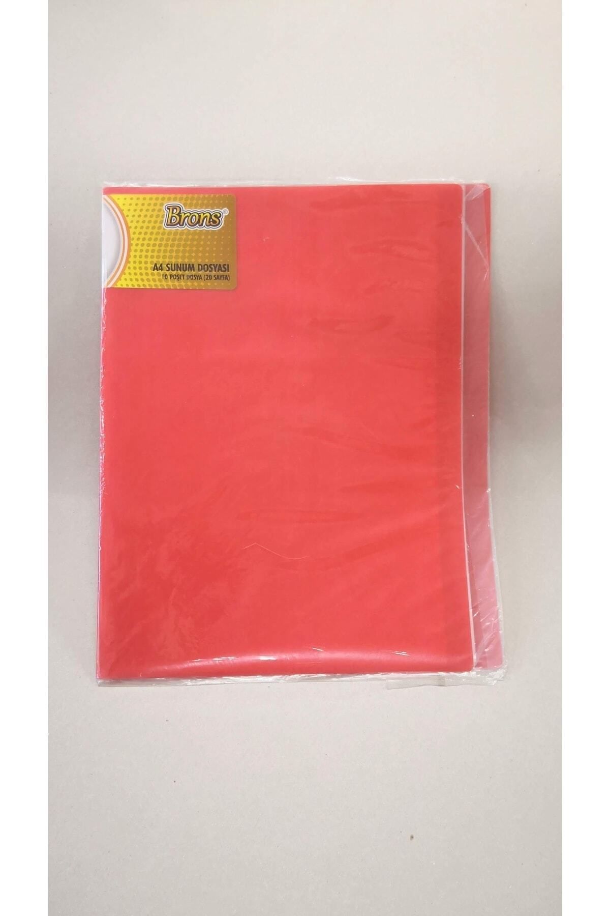Brons Kırmızı Plastik Kapaklı 10lu Sunum Dosyası Şeffaf Yapraklı