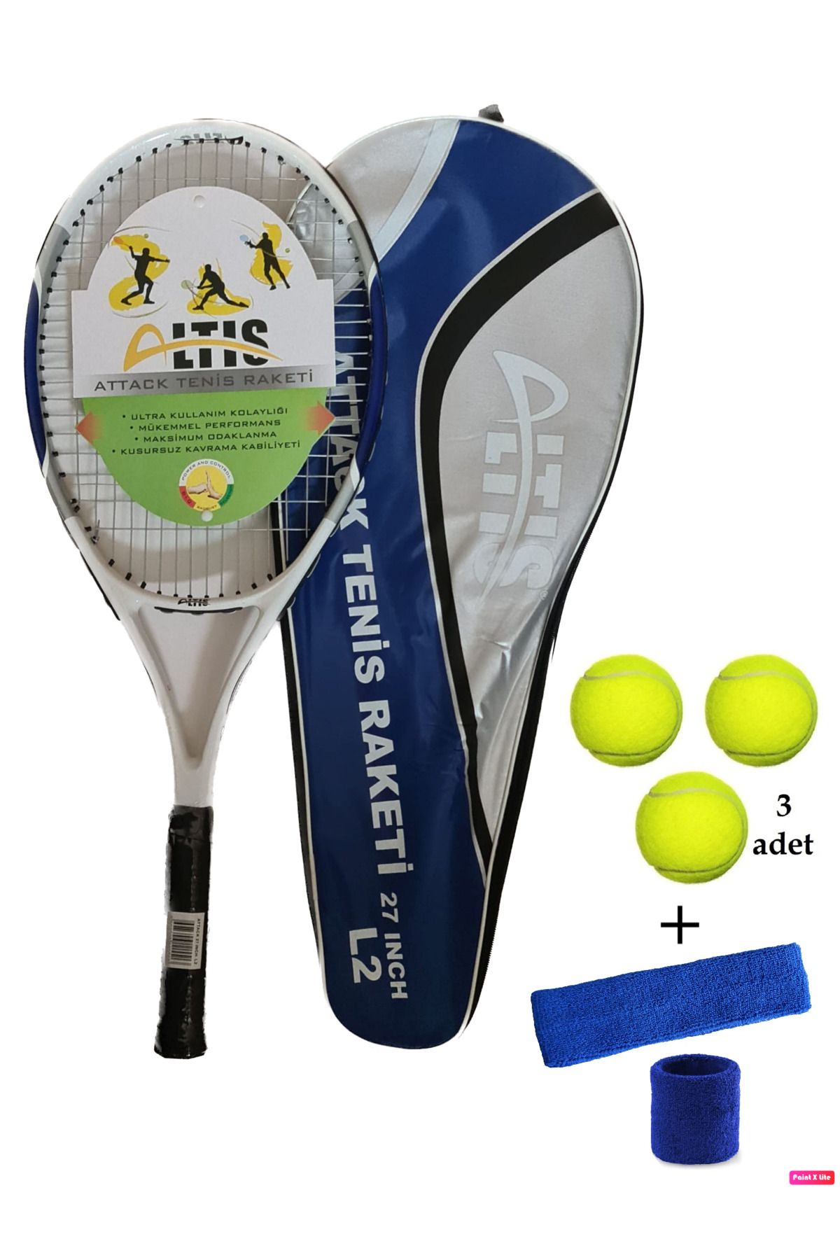 ALTIS Attack Profesyonel Tenisçi Seti Tenis Raketi + 3 Adet Tenis Topu + Kafa Bandı Ve Bileklik