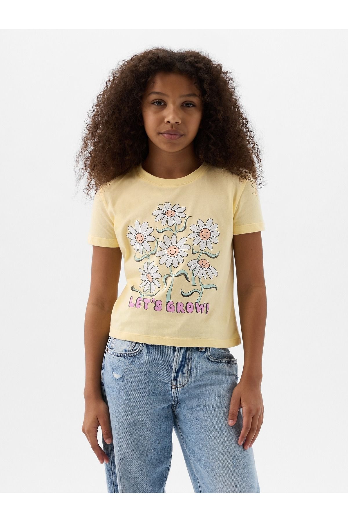 GAP Kız Çocuk Sarı Organik Pamuk Grafikli T-Shirt