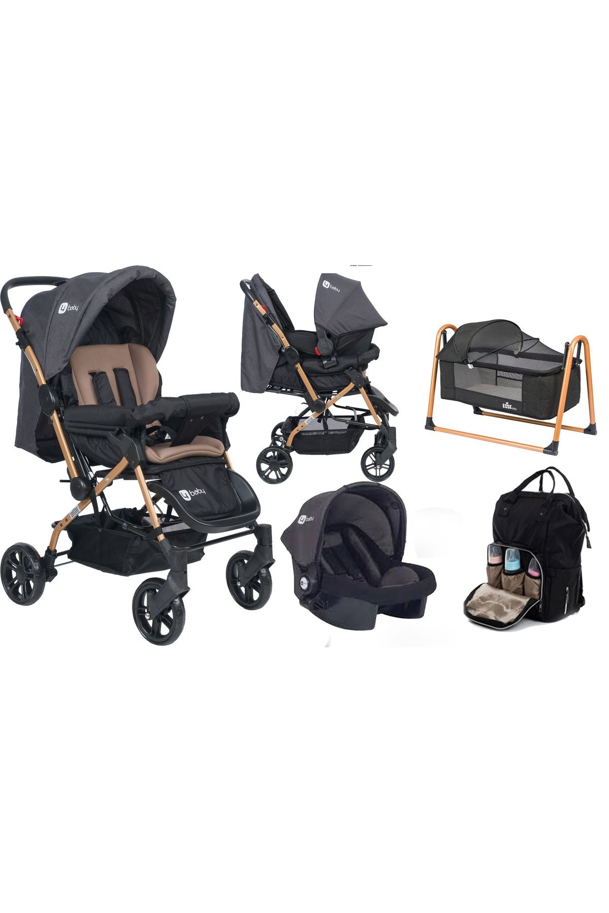 4 Baby Olympus çift yönlü bebek arabası puset çanta beşik fırsat seti antrasit
