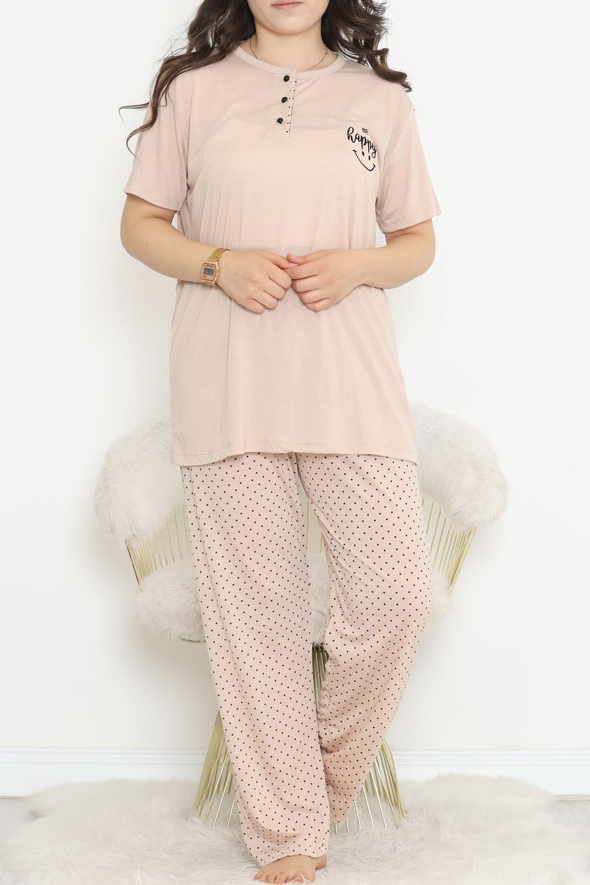 VELİZADE Büyük Beden Premium Konfor Modeli Beli Lastikli Nakış Detaylı Kısa Kollu Rahat Pamuklu Pijama Takımı