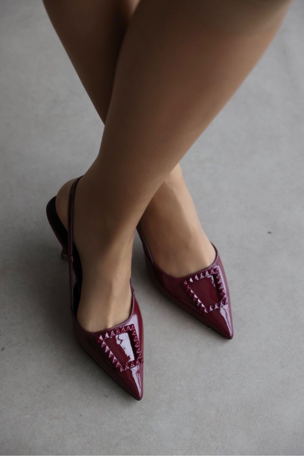 selinshoes Nataly Toka Detaylı Sivri Burunlu Kadın Topuklu Ayakkabı -  BORDO
