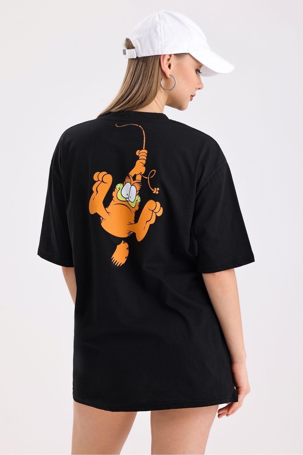MD trend Kadın Ön Ve Sırt Garfield Baskılı Pamuklu Oversize Tişört