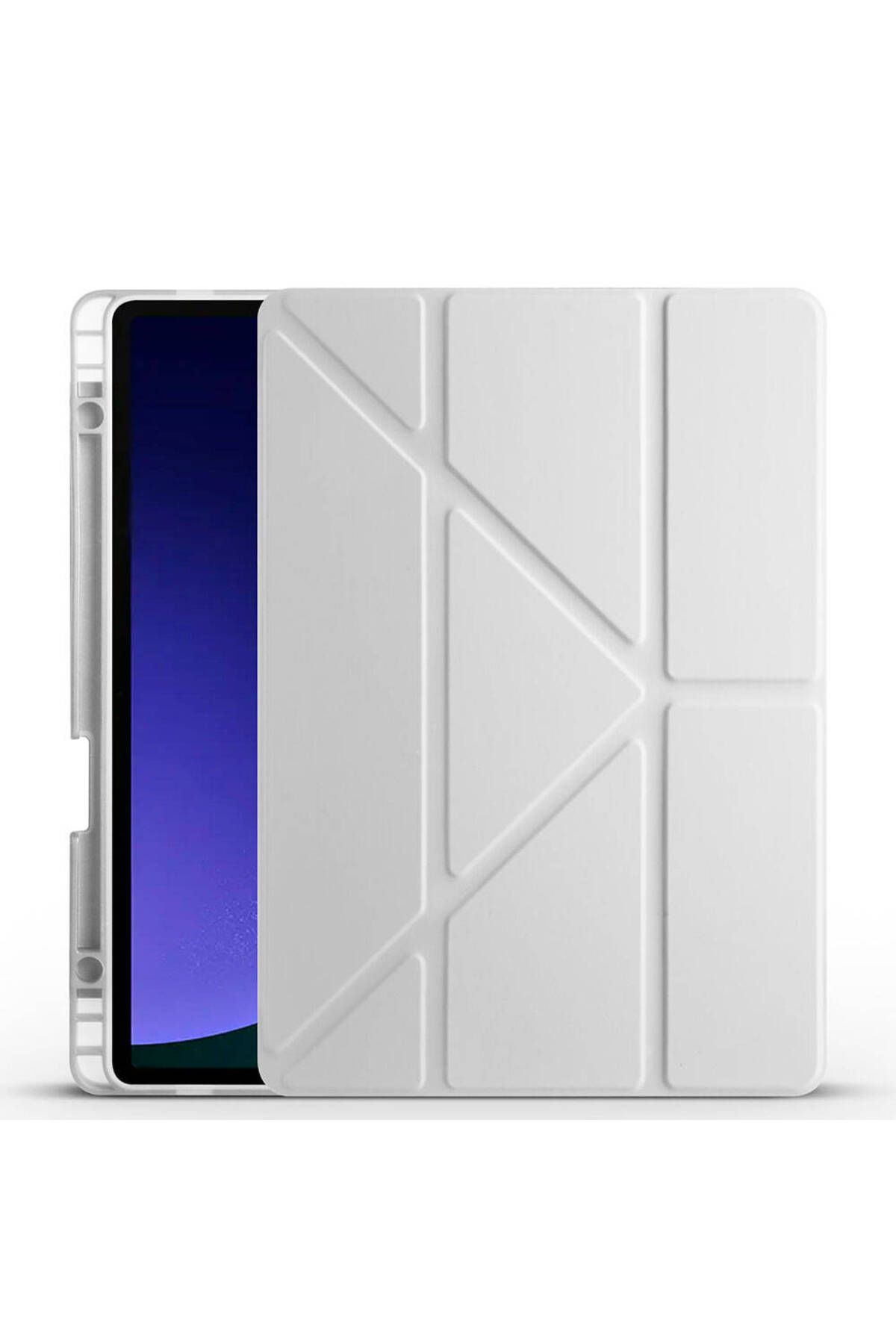 Genel Markalar Galaxy Tab S9 Kılıf  BALTAZAR Tri Folding Kalem Bölmeli Standlı Kılıf-Gri
