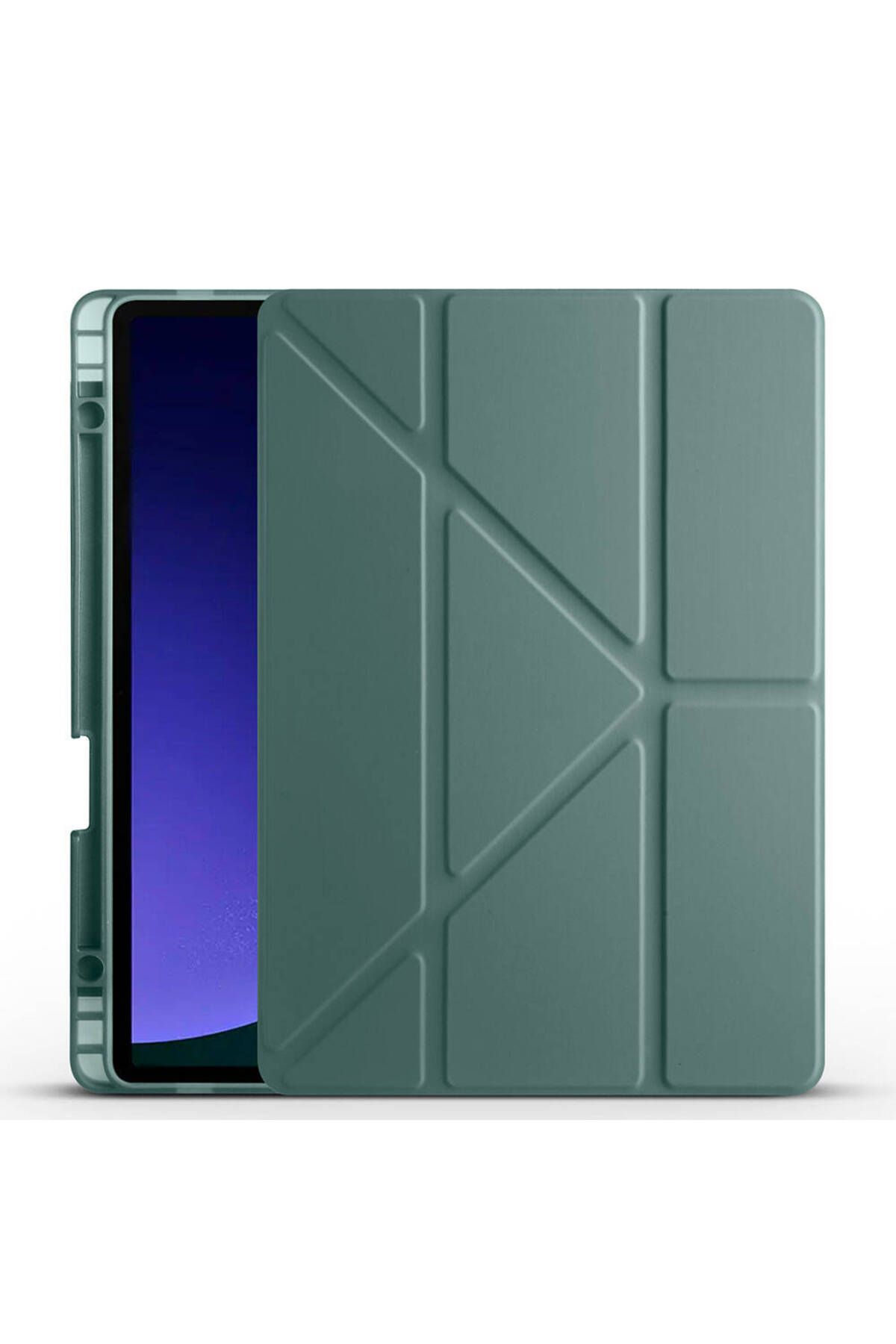 Zore Galaxy Tab S9 FE Kılıf  BALTAZAR Tri Folding Kalem Bölmeli Standlı Kılıf-Koyu Yeşil