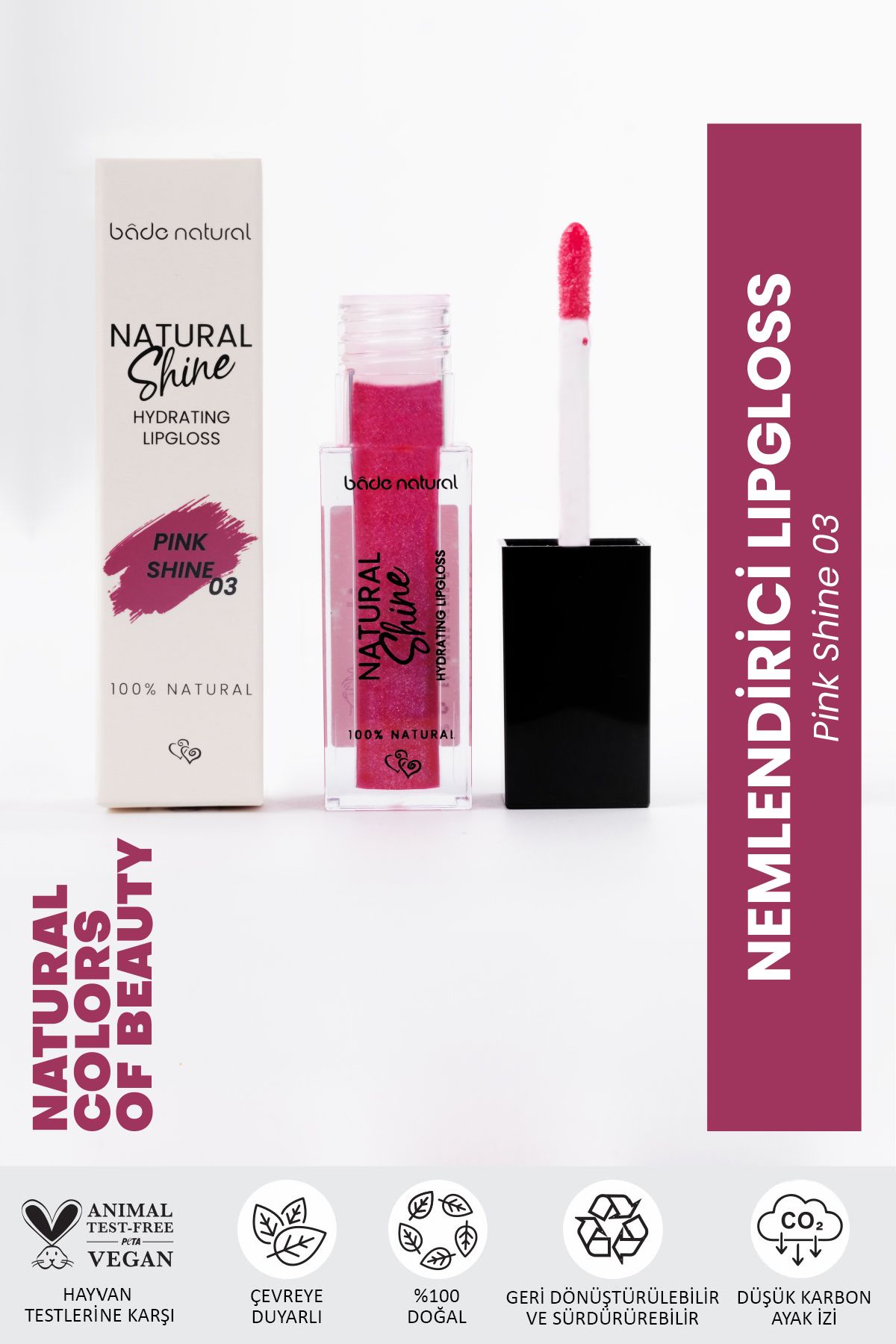 Bade Natural Nemlendirici Lipgloss Pink Shine 03 Dudak Parlatıcısı %100 Doğal