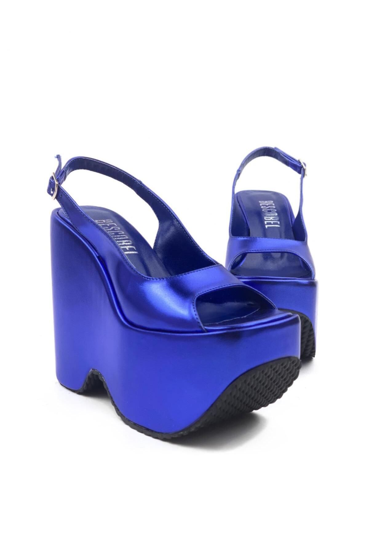 onlinebutik Kadın Mavi Yokte Yüksek Dolgu Platform Sandalet