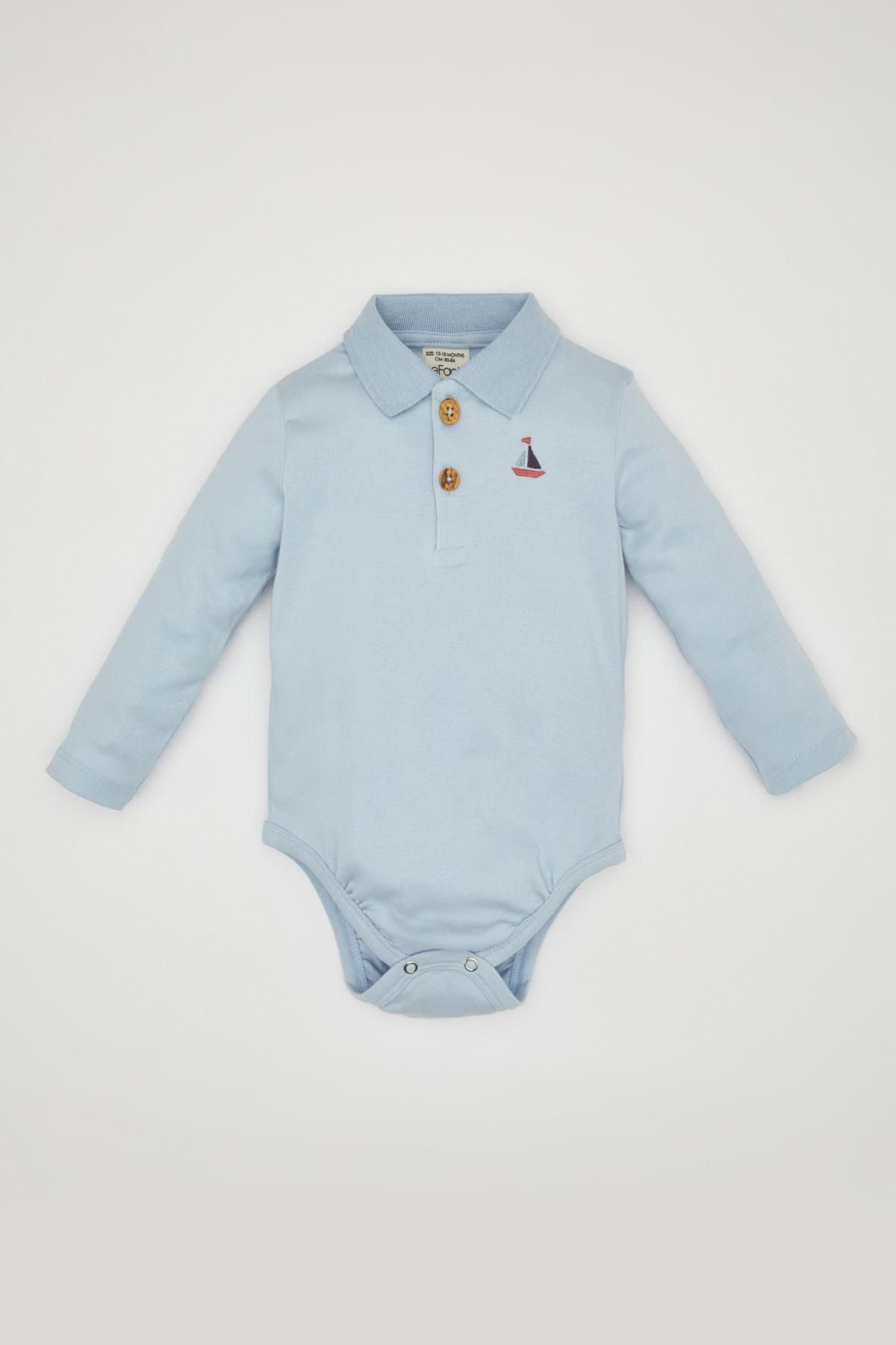 Defacto Erkek Bebek Yeni Doğan Polo Yaka Uzun Kollu Çıtçıtlı Body C1552A524SM