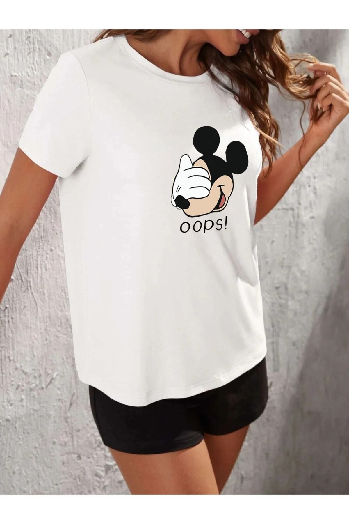 Everest Fashion Kadın Mickey Mouse Baskılı Tshirt Şort Takımı