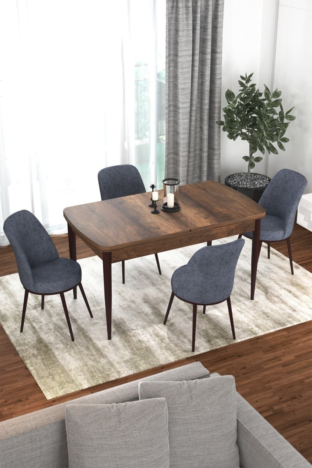 Canisa Concept Via Serisi Barok Açılabilir Mutfak Masası Takımı-yemek Masası Takımı-masa +4 Adet Füme Sandalye