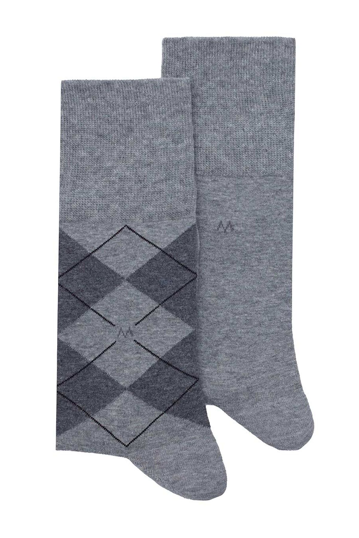 Hemington Baklava Desenli Açık Gri Pamuk Ikili Çorap Seti