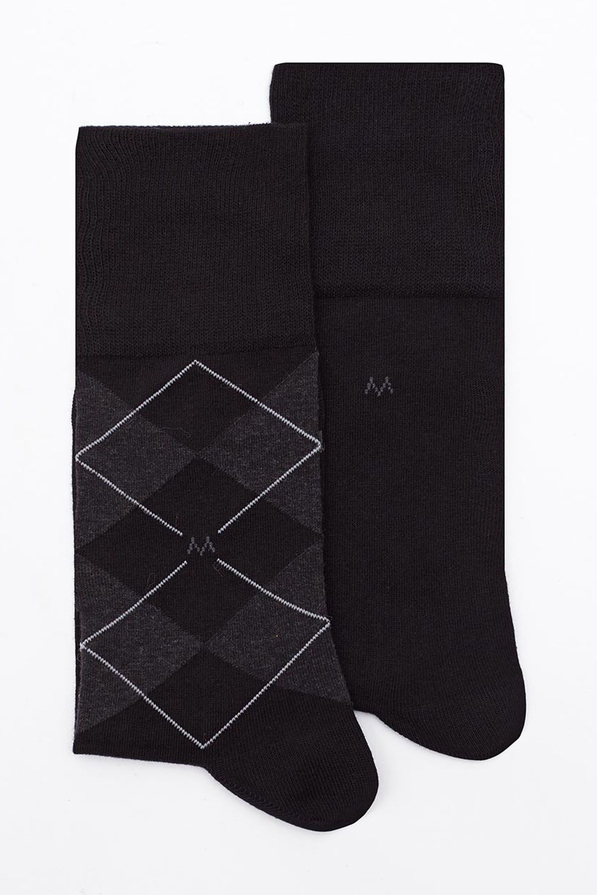 Hemington Baklava Desenli Siyah Pamuk Ikili Çorap Seti