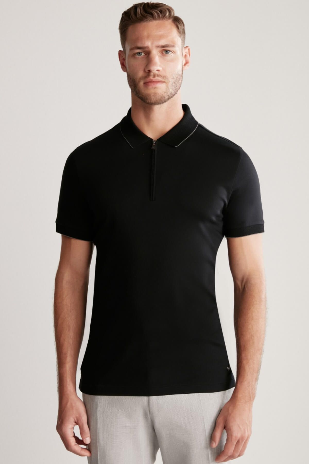 Hemington Fermuar Detaylı Siyah Polo Yaka T-shirt