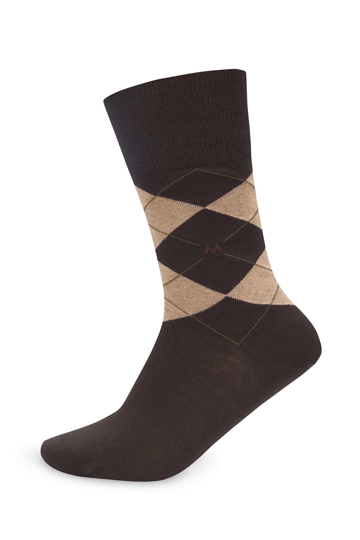 Hemington Baklava Desenli Koyu Kahverengi Pamuk Çorap