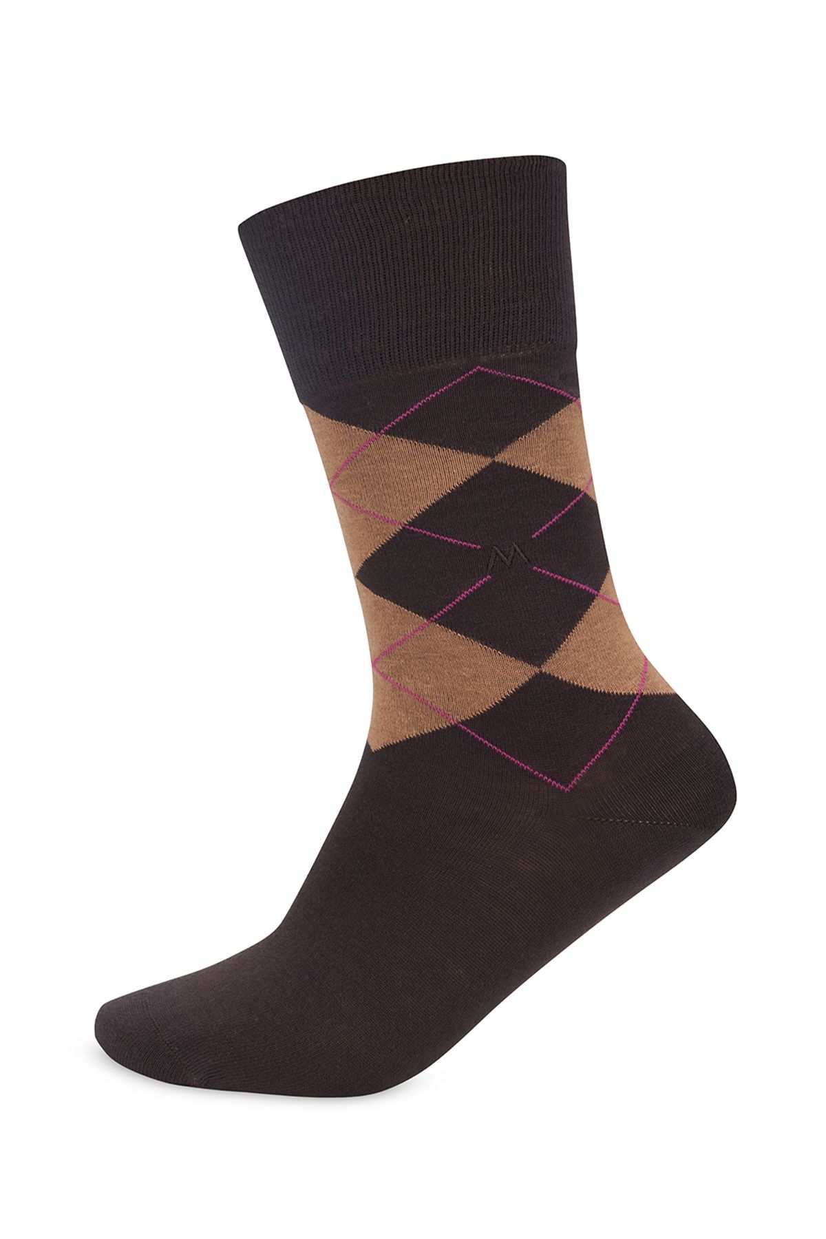 Hemington Baklava Desenli Kahverengi Pamuk Çorap