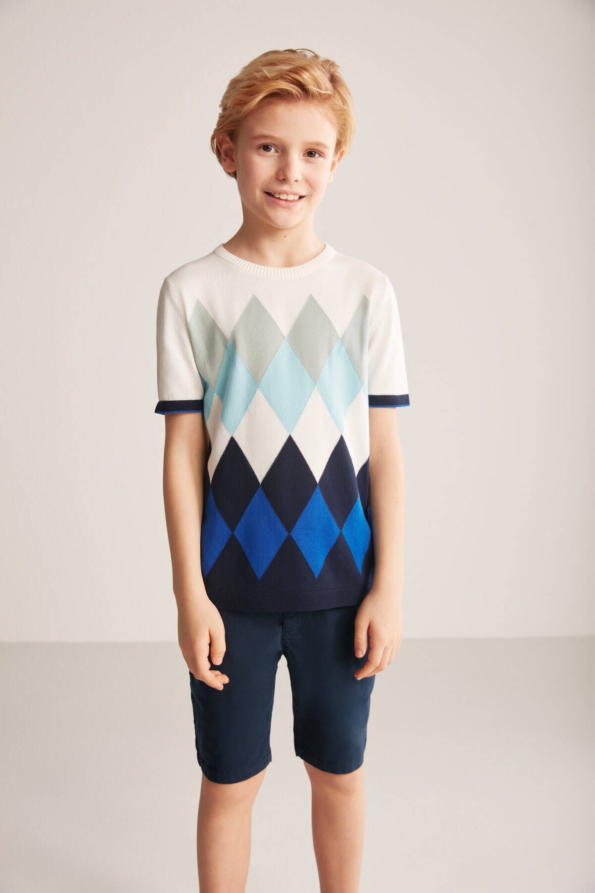 Hemington Argyle Desenli Mavi-beyaz Giza Pamuk Çocuk Triko T-shirt