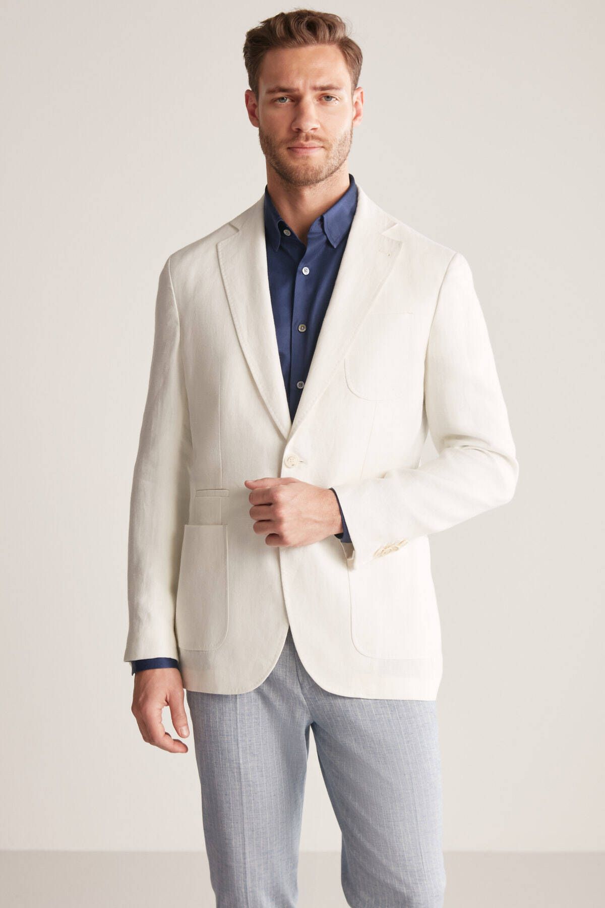Hemington Saf Keten Kırık Beyaz Yazlık Blazer Ceket