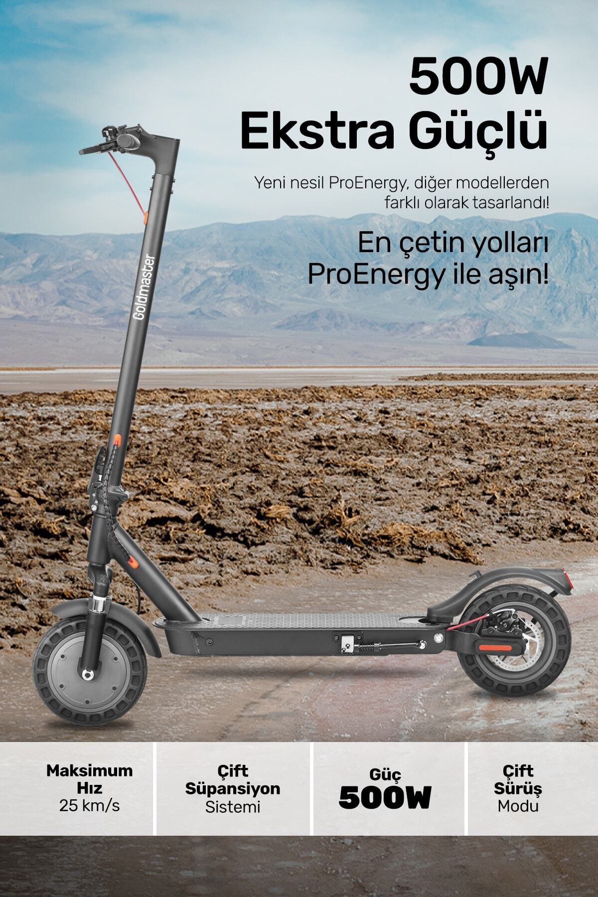 GoldMaster Pro-energy 500w Ön Arka Süspansiyon 10" Patlamaz Tekerlikli Elektrikli Scooter